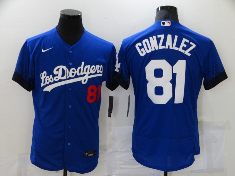 Men Los Angeles Dodgers #81 Gonzalez Blue City Edition Elite Nike 2021 MLB Jersey